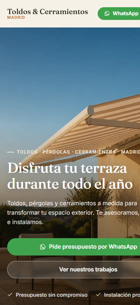 Demo completa de Ronvea para empresas de toldos — versión móvil